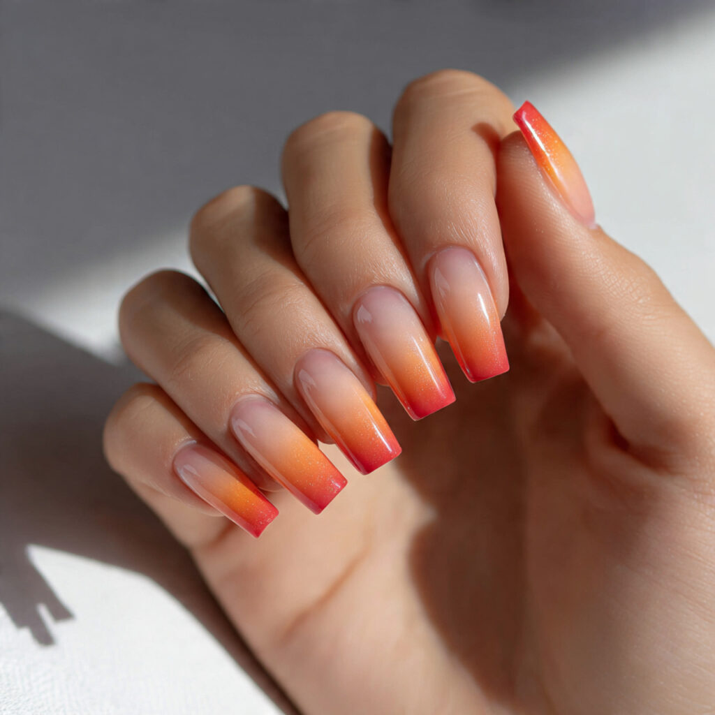 28 Sunset Ombre Nail Ideas That Blend Colors Beautifully Try This Look Today 15 Sunset Ombre With Negative Space