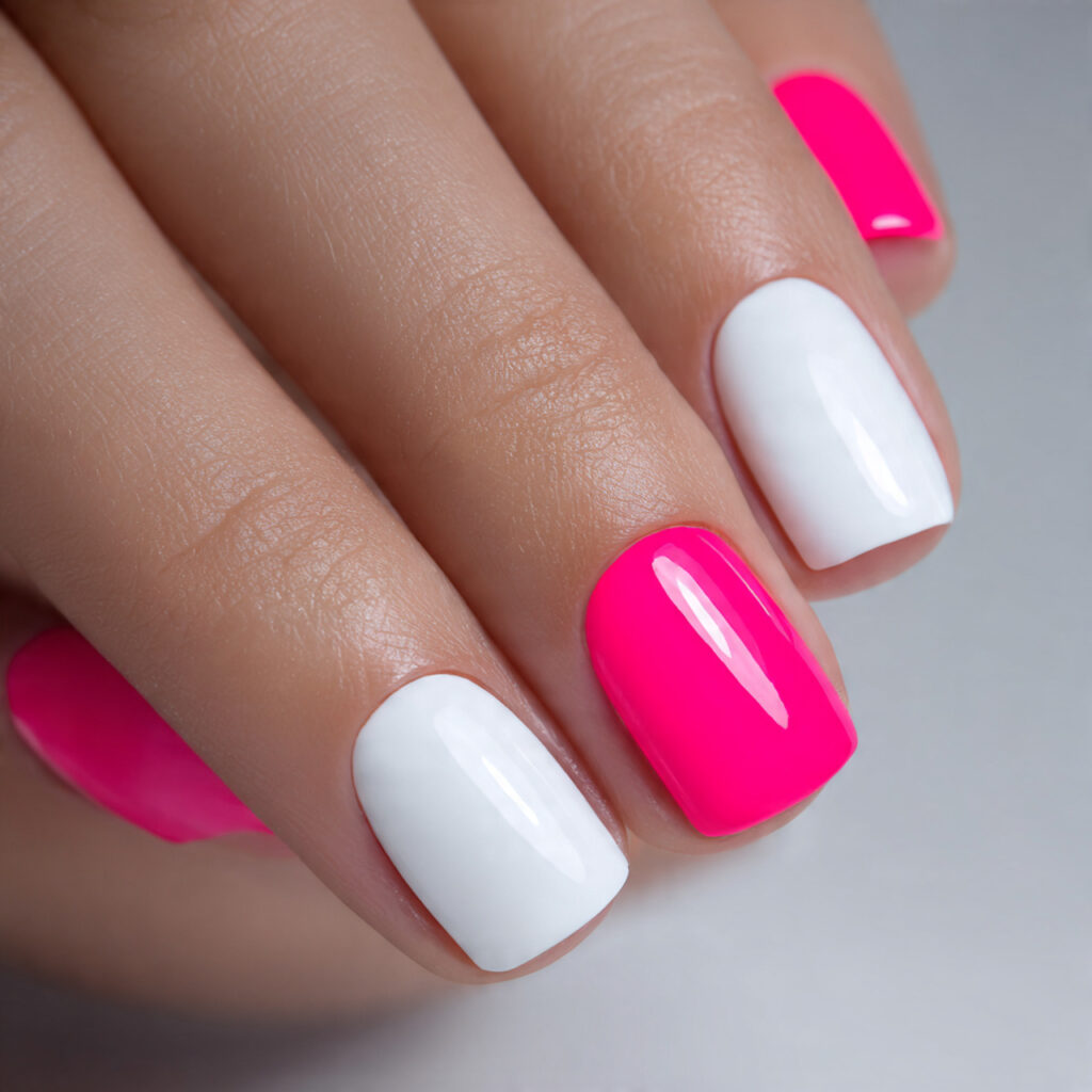 23 Neon Summer Nail Designs That Pop Bright & Bold Don't Miss These Trends 16 The White and Neon Contrast Set