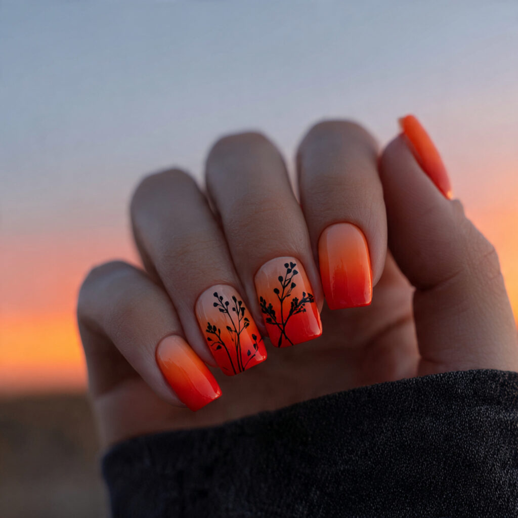 28 Sunset Ombre Nail Ideas That Blend Colors Beautifully Try This Look Today 21 The Sunset and Silhouette Set
