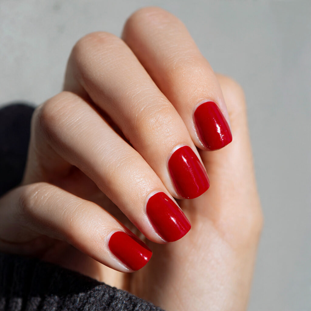 a bold classic red manicure that can