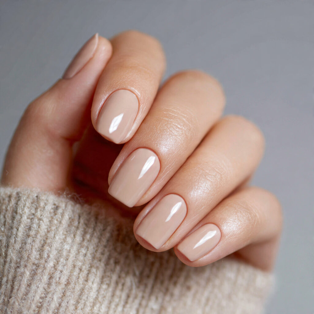 a classroom ready nail look with warm beige