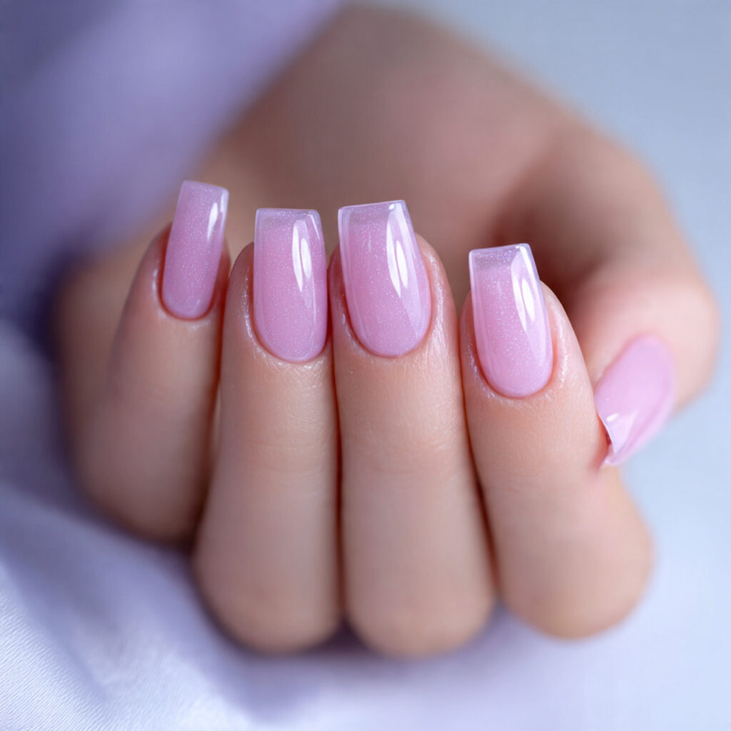 a delicate sheer lilac nail style for