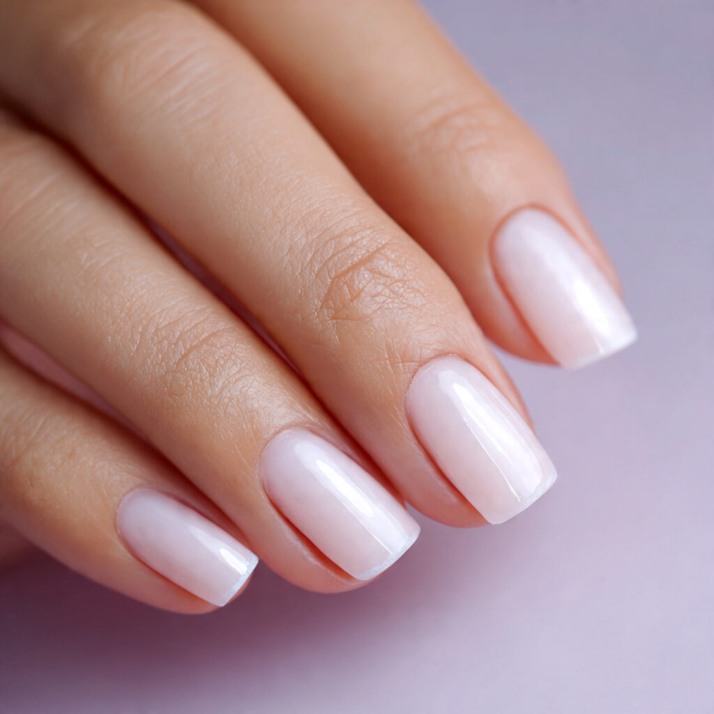 a luminous sheer pearly white nail design