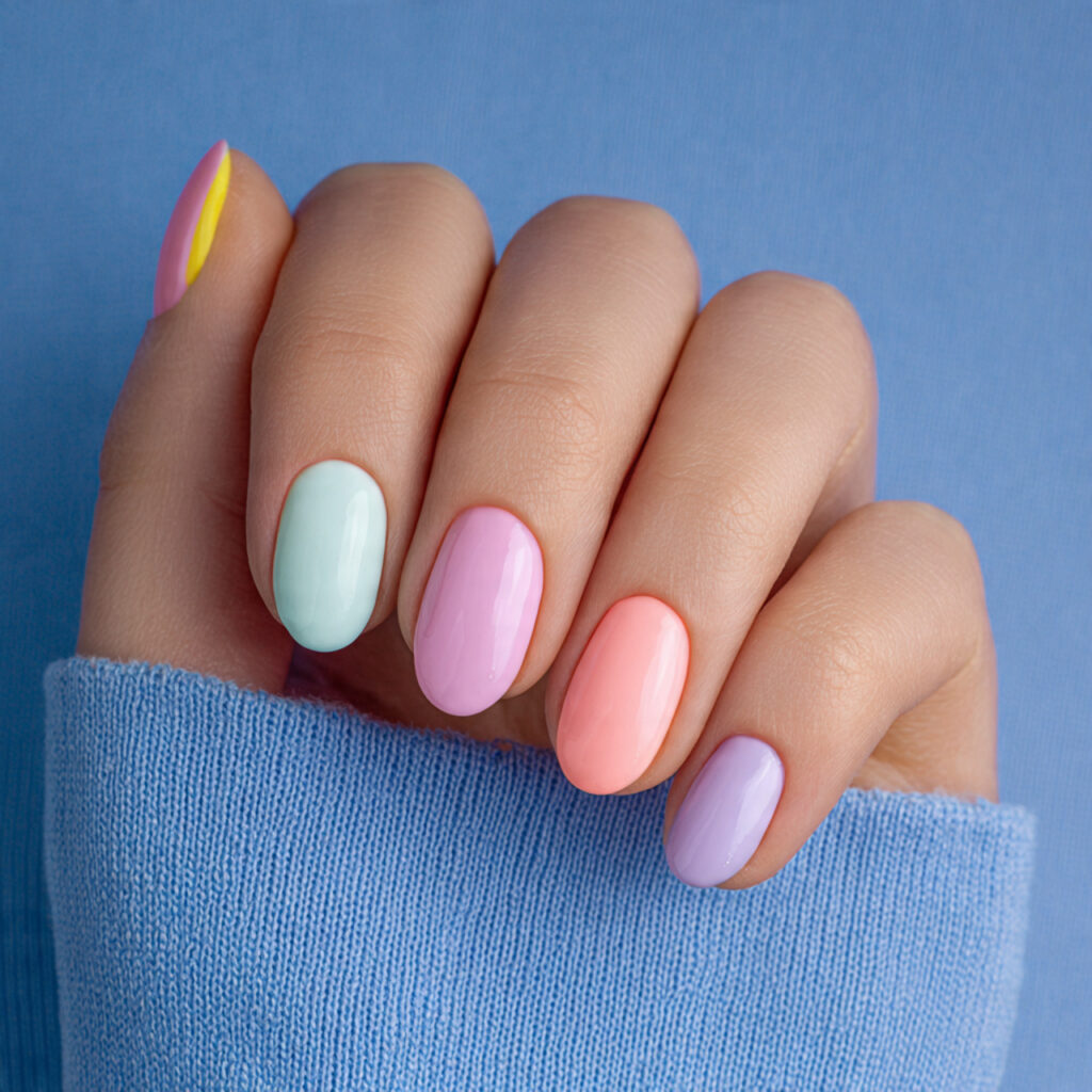 a manicure where each nail has a