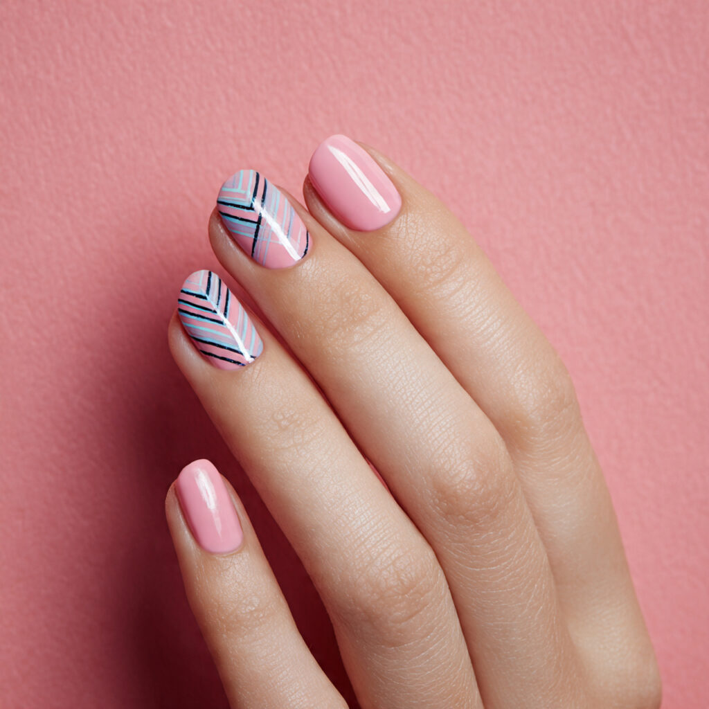 a manicure with geometric patterns using thin