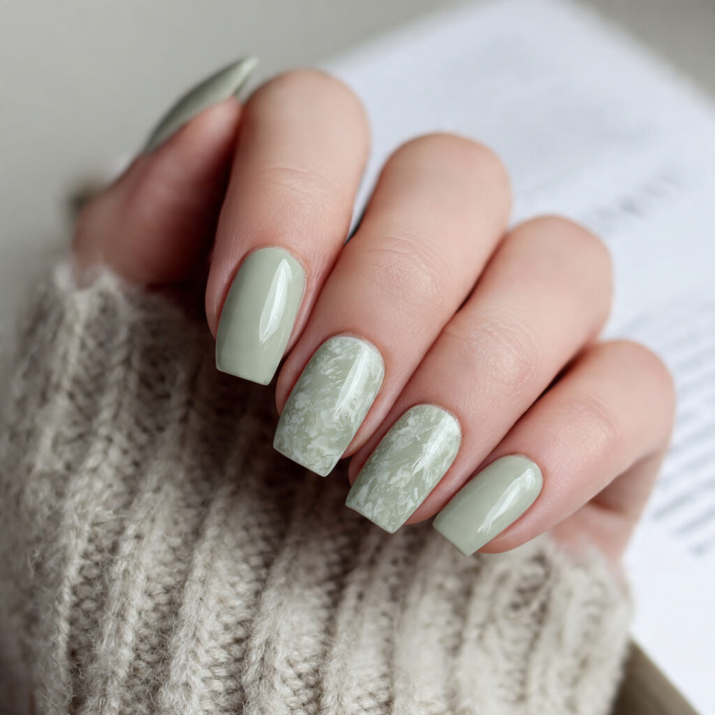 a pale sage green nail design for