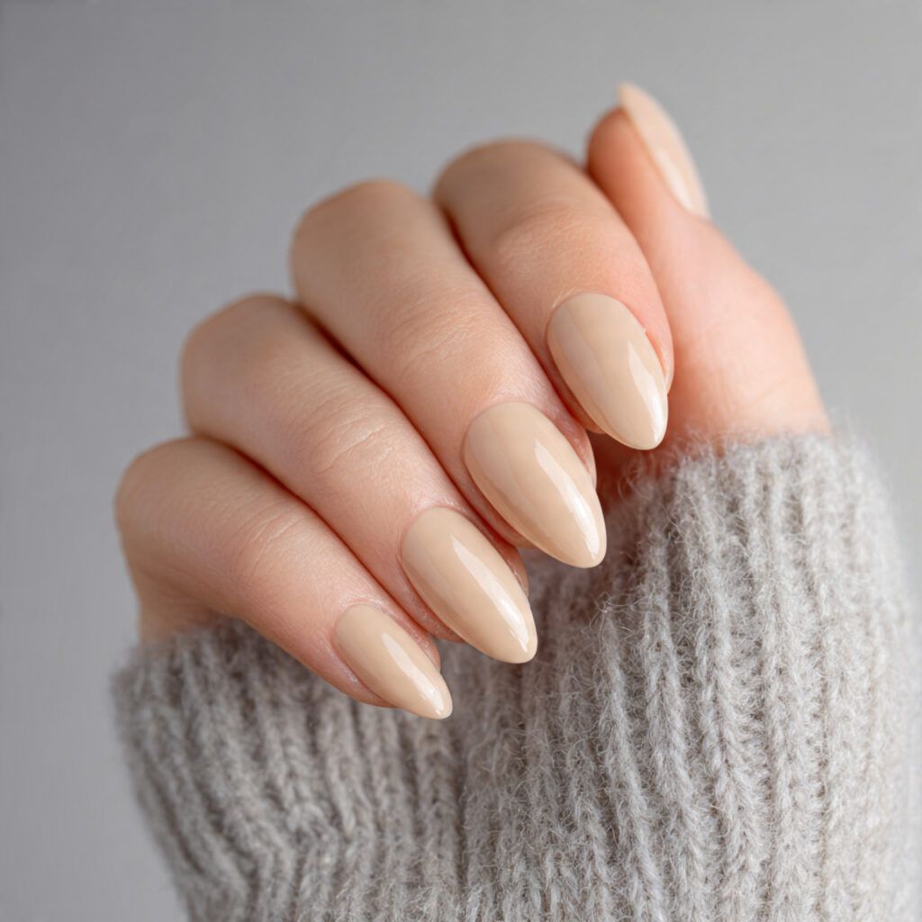 21 Quiet Luxury Nail Ideas That Look Minimal, Expensive, and Timeless 2 a short almond shaped manicure in a warm