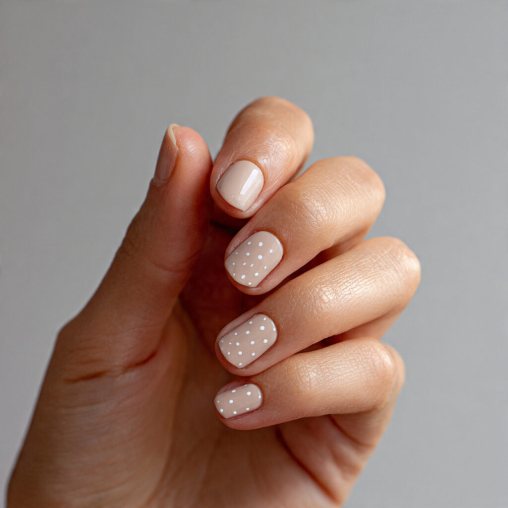 a simple manicure with tiny dots in