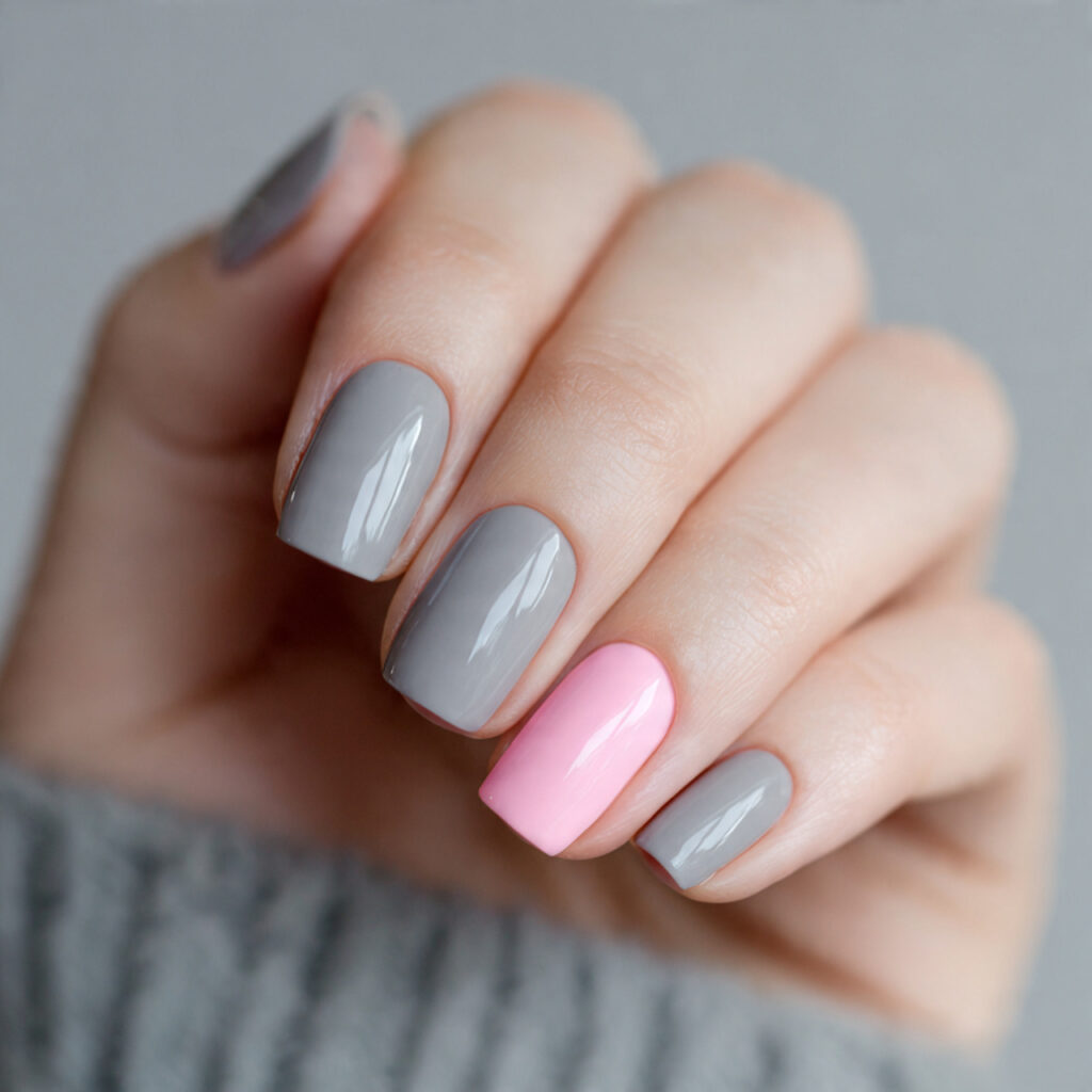 a soft gray nail style for teachers
