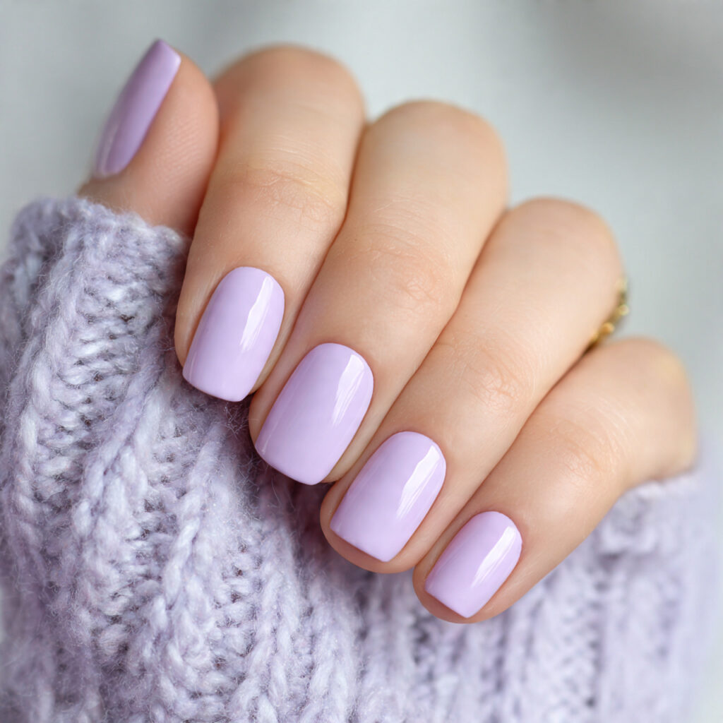 a soft lavender nail design that is