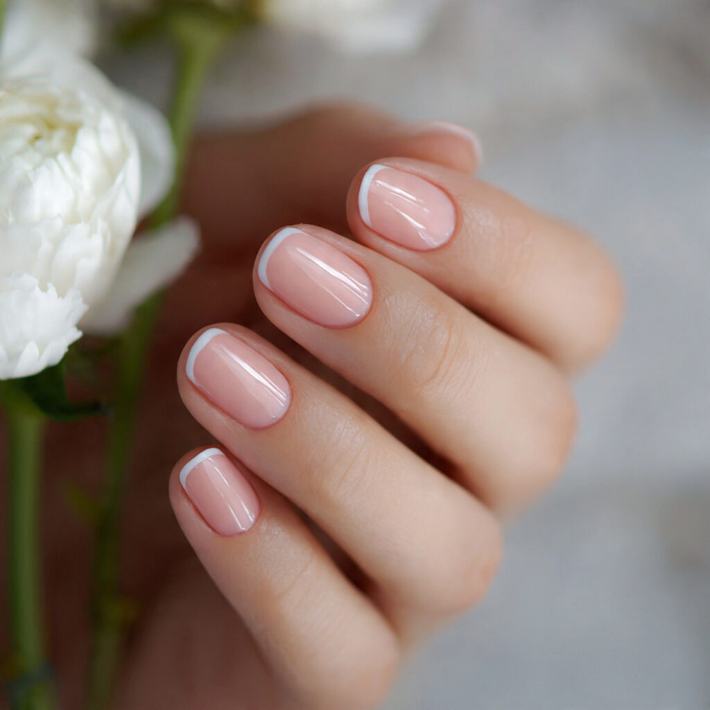 a soft peachy pink nail design with subtle