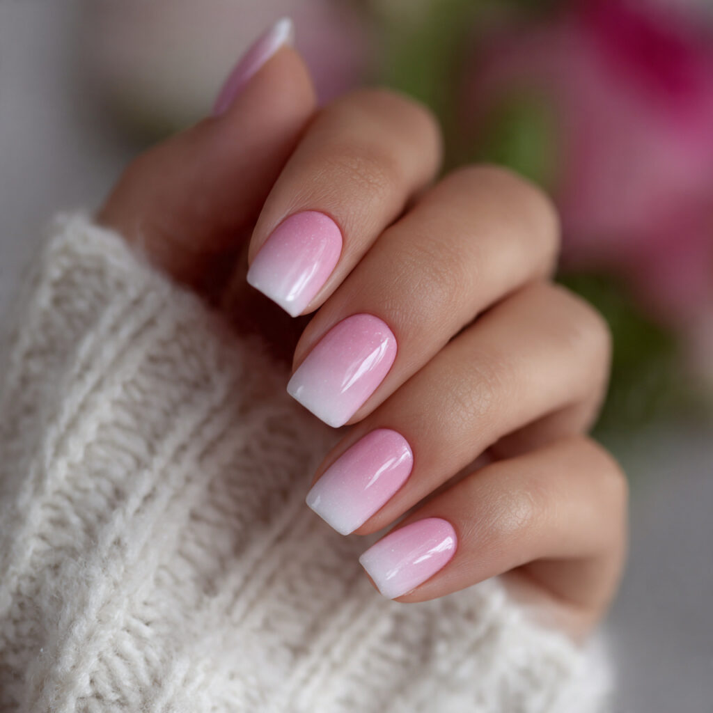 a soft pink ombr nail design using
