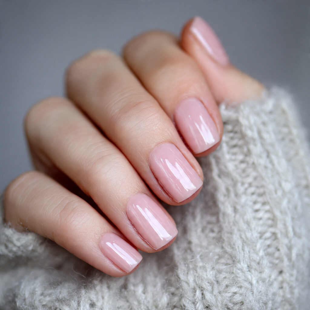 a subtle barely there pink manicure that enhances