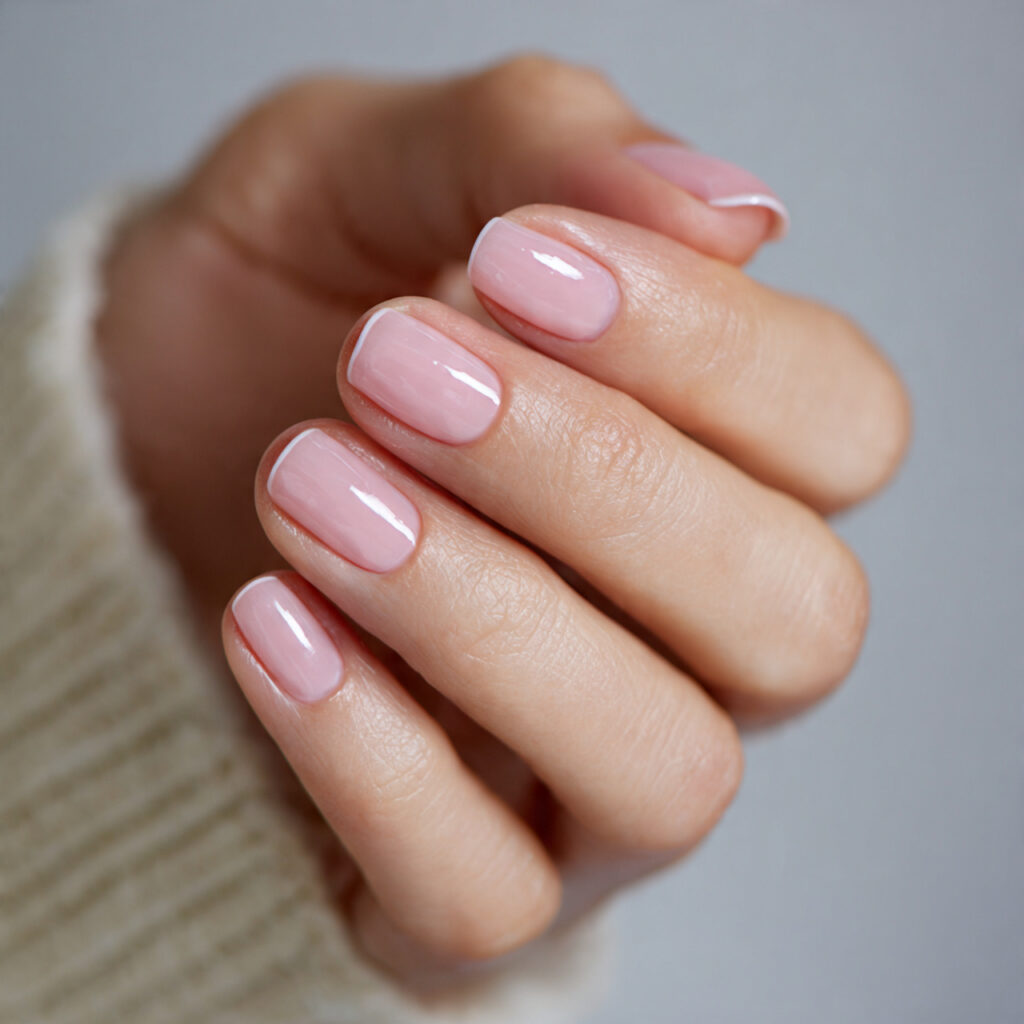 a teacher friendly nail design using a barely there