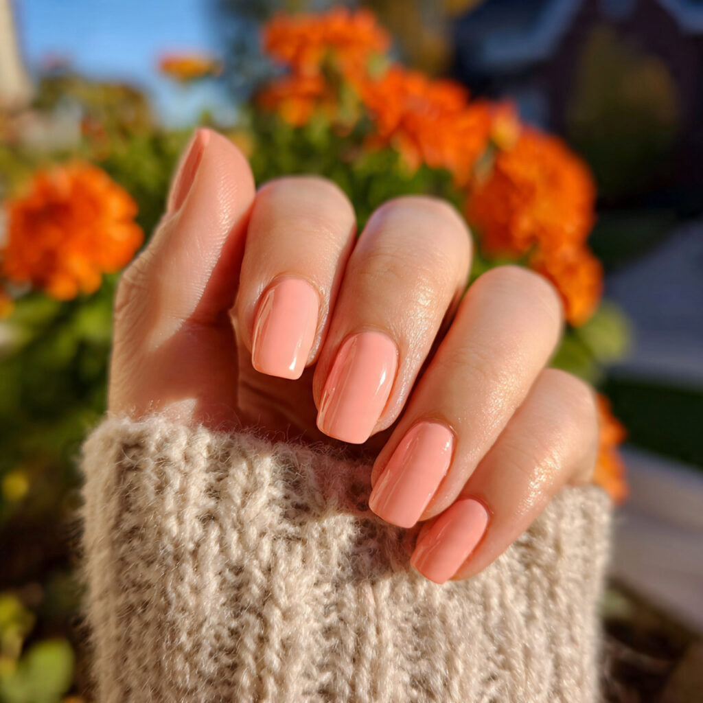a warm soft peach manicure that feels