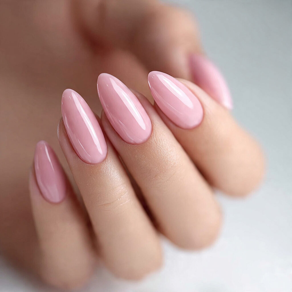21 Simple Classy Nails 2026 That Look Clean and Elegant 12 almond shaped nails finished with sheer pink or