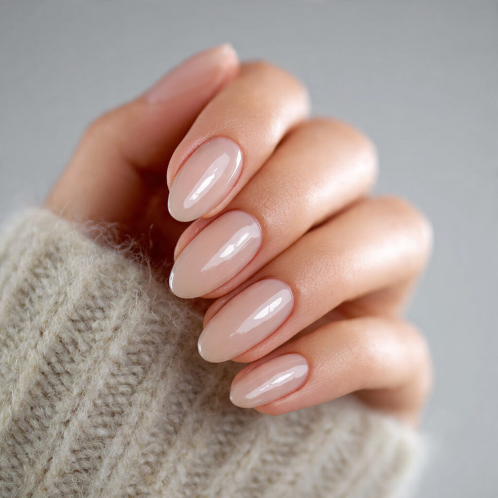 bare nails with high gloss clear coat natural