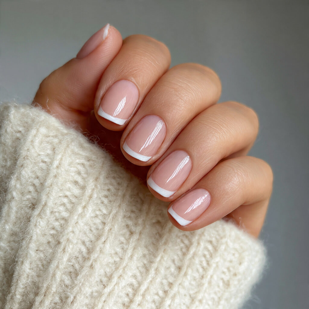 barely there french manicure with base matching skin