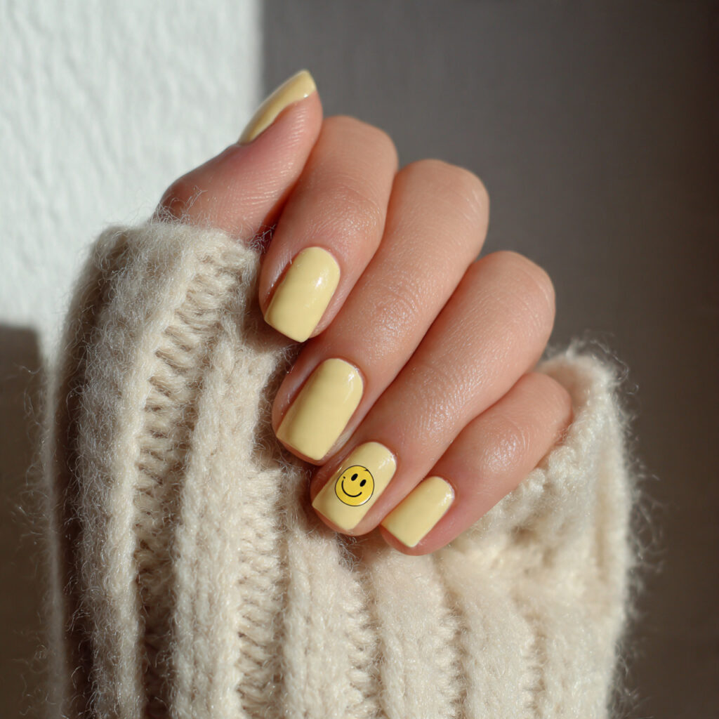 23 Soft Girl Nails That Feel Feminine, Aesthetic, and Trendy 16 buttery yellow short nails with tiny hand painted