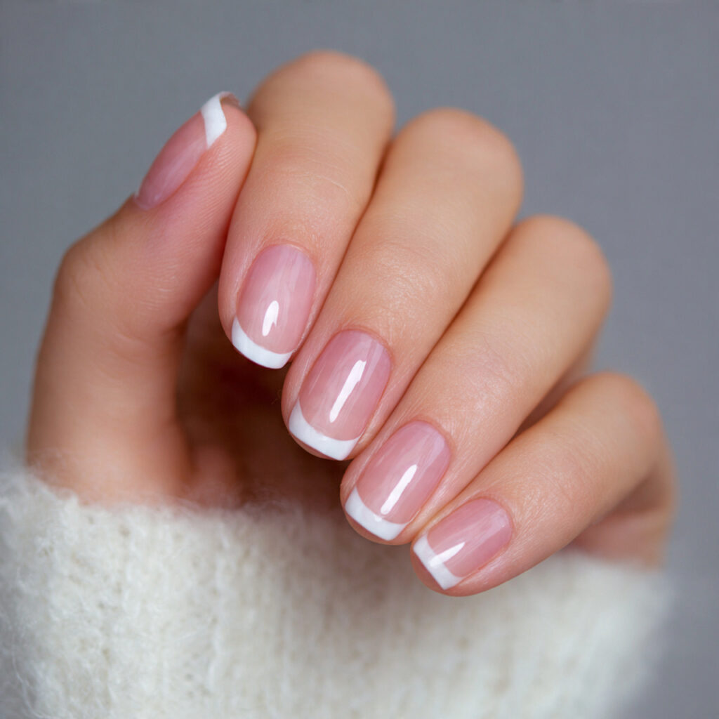 classic french tip nails for teachers using