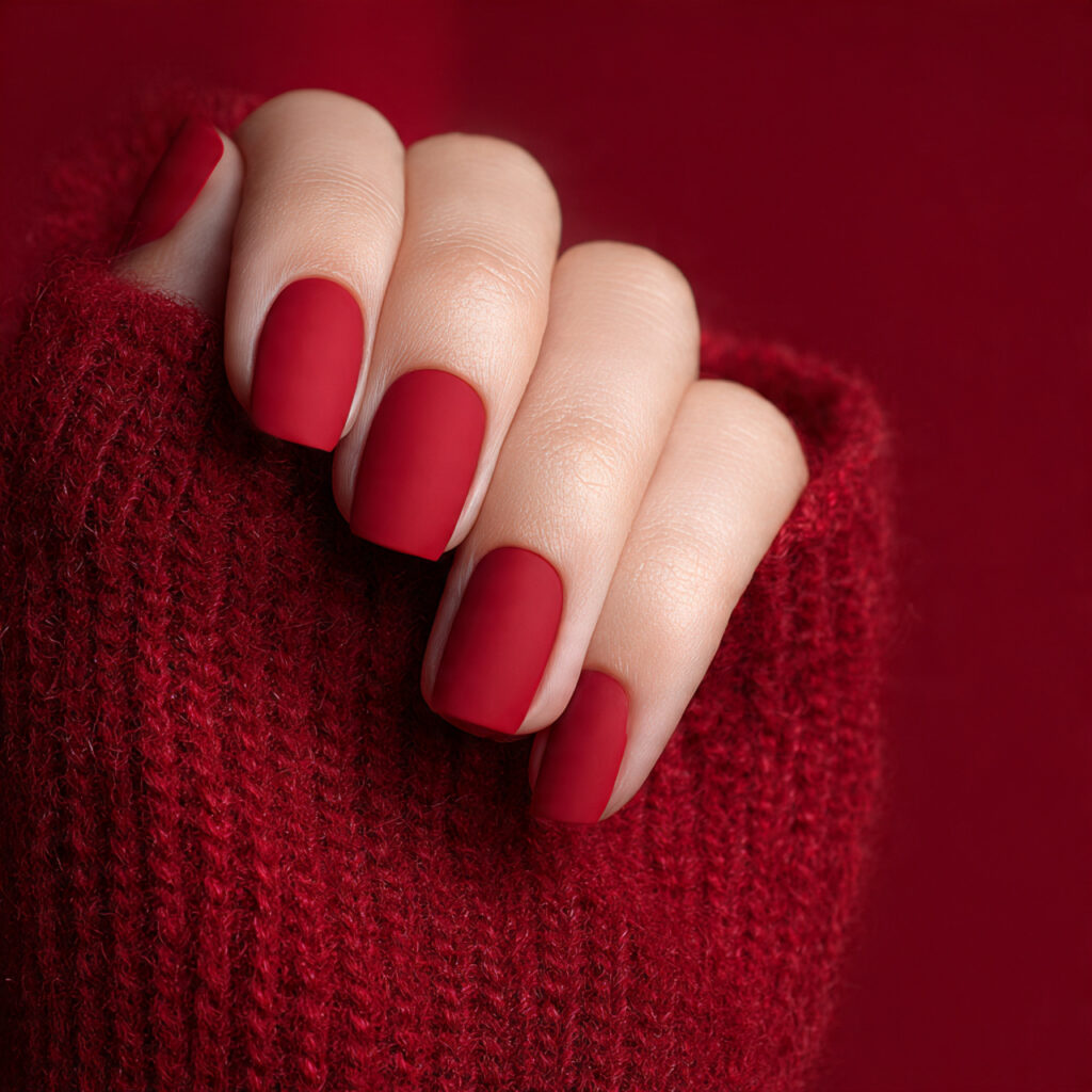 classic red nails with a modern bold