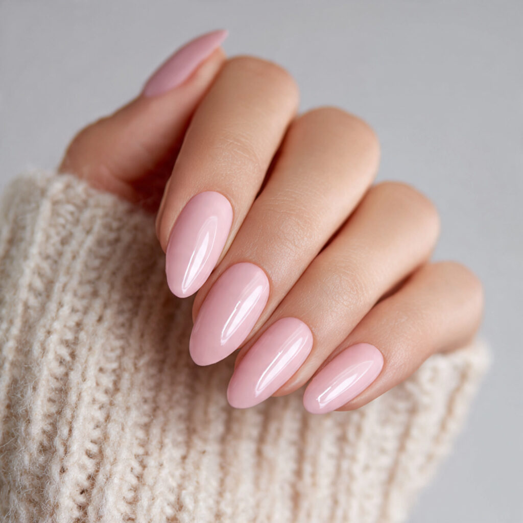 classic soft pink nails medium length almond and