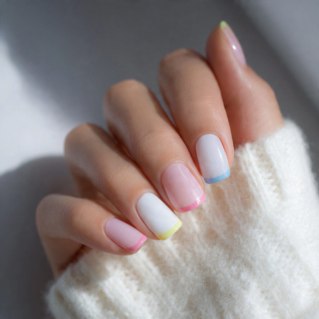 26 Easy Spring Nails Anyone Can Do at Home 14 White with Pastel Tips