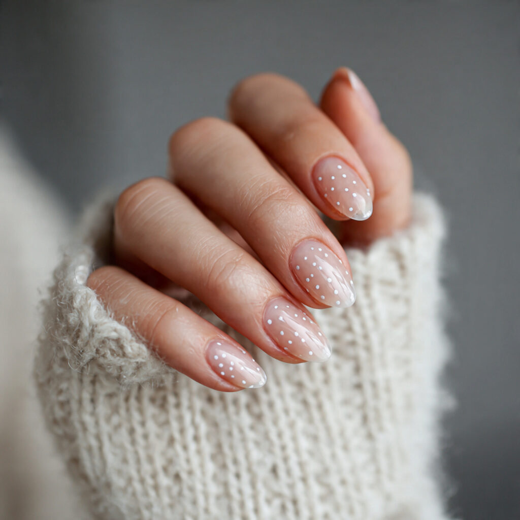 clear nails with tiny white dot accents