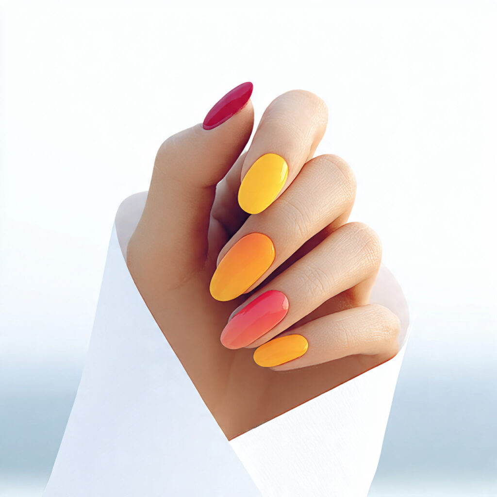 28 Sunset Ombre Nail Ideas That Blend Colors Beautifully Try This Look Today 2 Coral to Gold