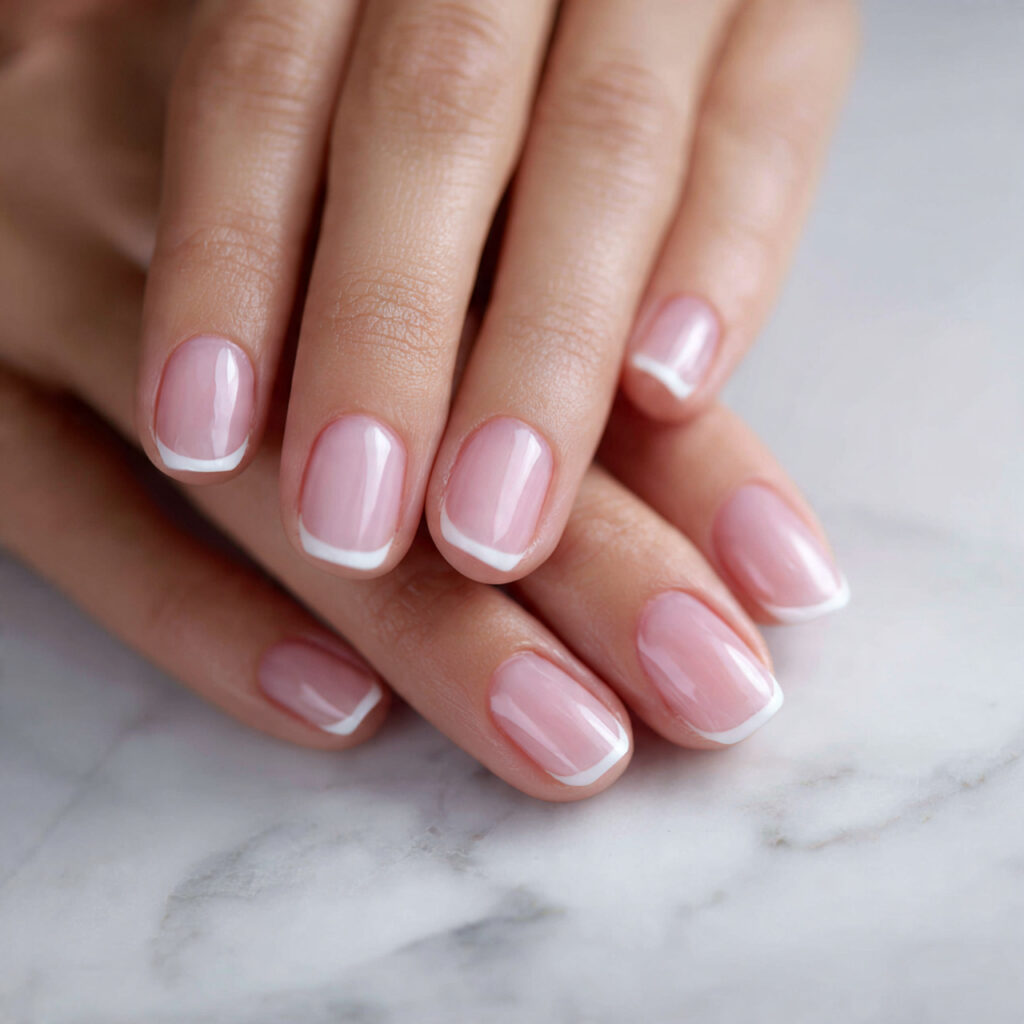 close up of perfectly shaped medium length nails w