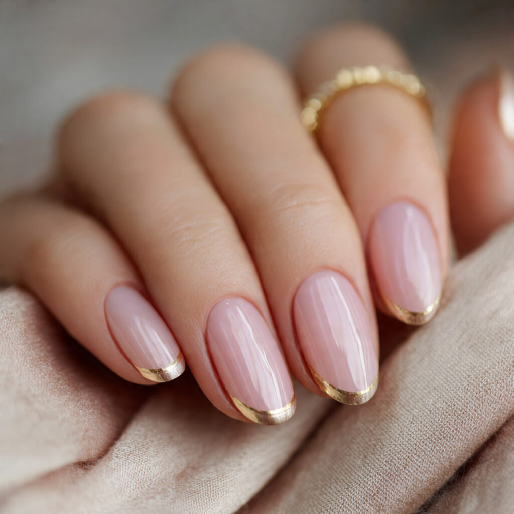 close up of soft blush pink french tip