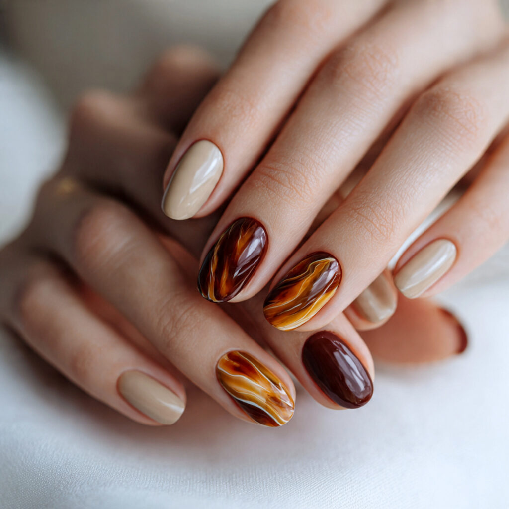 27 Short Nail Trends 2026 That Are Clean, Modern, and Stylish 13 close up photo of short nails with tortoiseshell