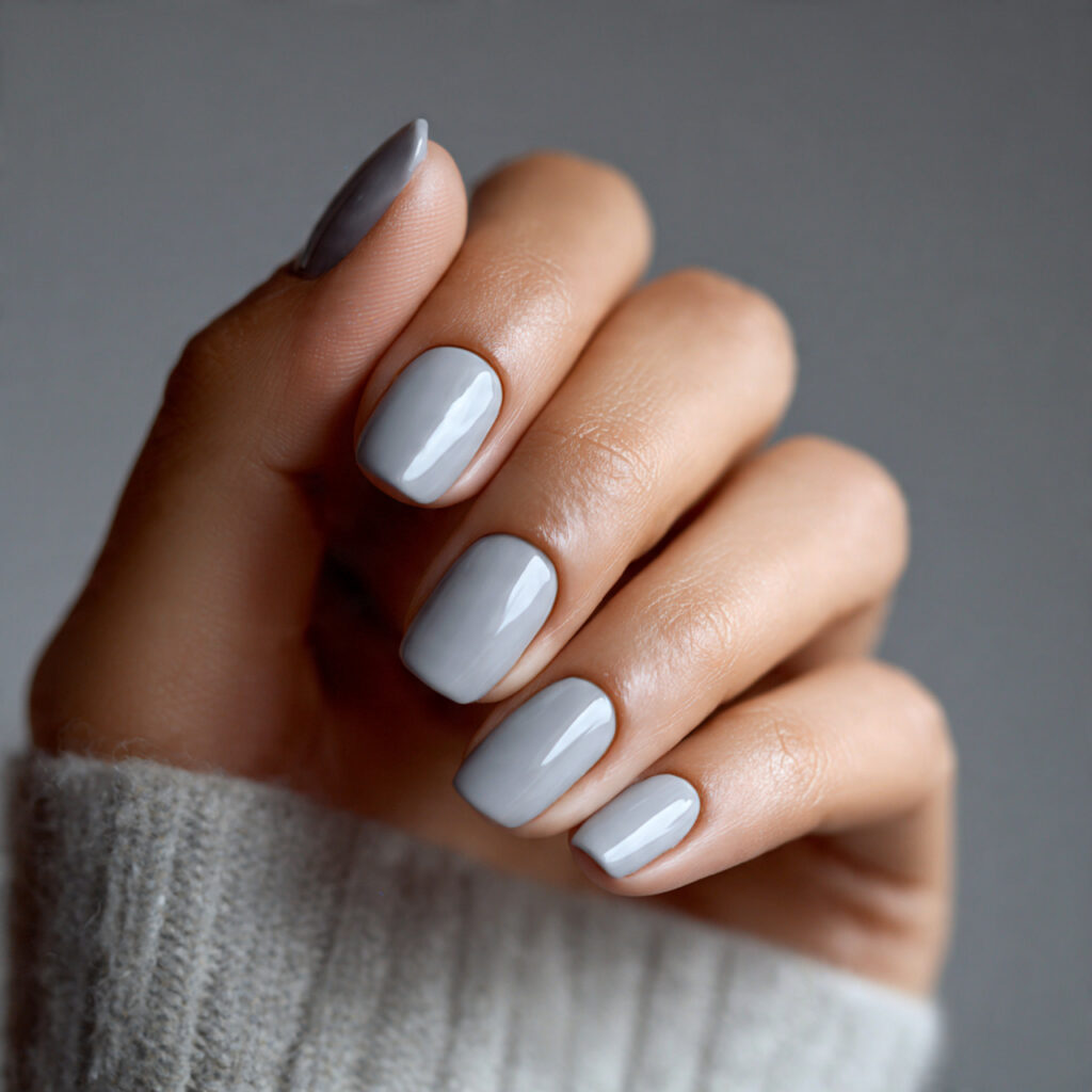 27 Everyday Short Nails That Are Clean, Minimal, and Stylish 8 cool toned soft gray short nails sleek and