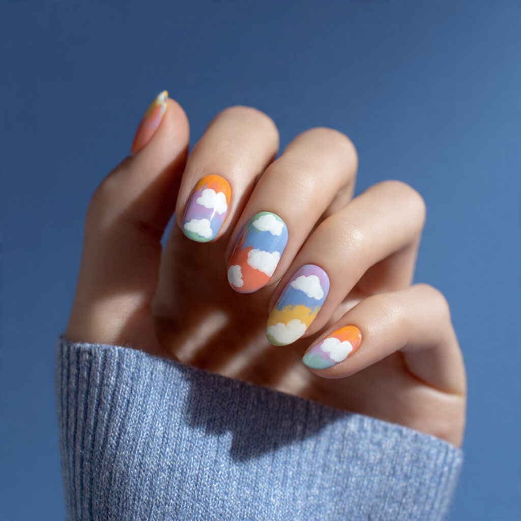 dreamy playful cloud inspired nails with imperfect strokes