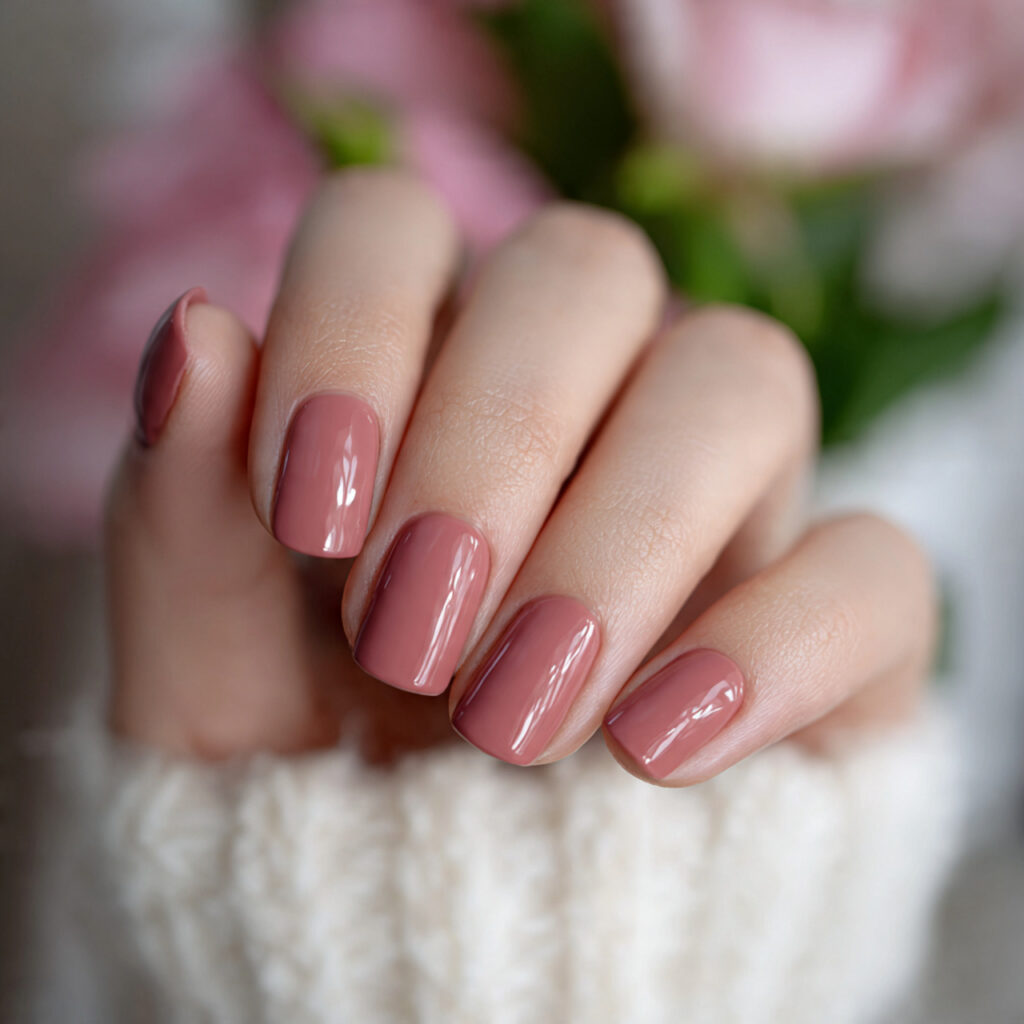 dusty rose nails with a smooth finish