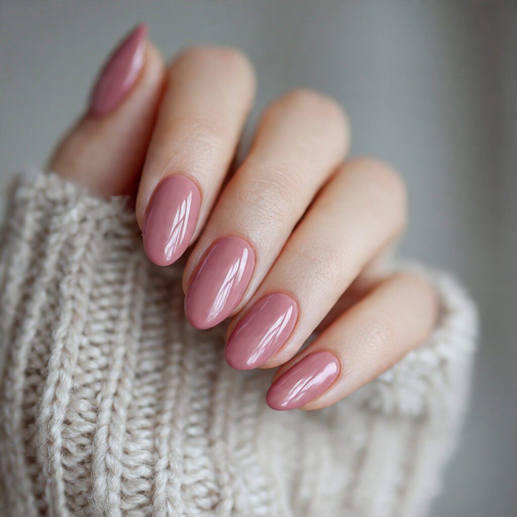 dusty rose pink nails with a soft