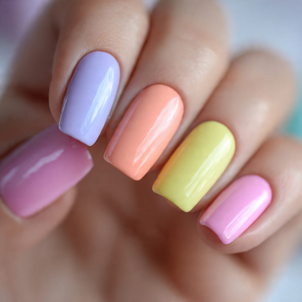26 Easy Spring Nails Anyone Can Do at Home 6 Pastel Rainbow