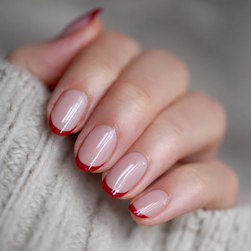 french manicure with red tips and light