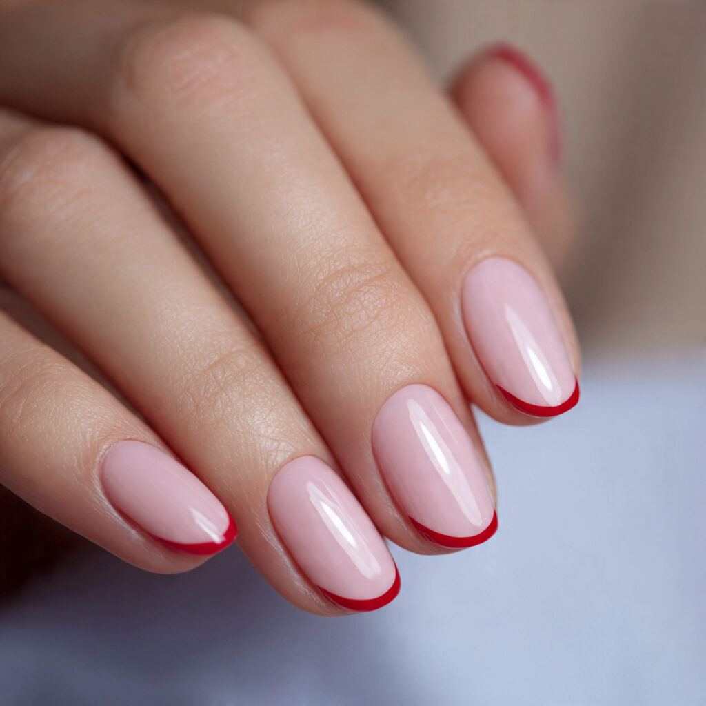 french style manicure with pale pink nails and