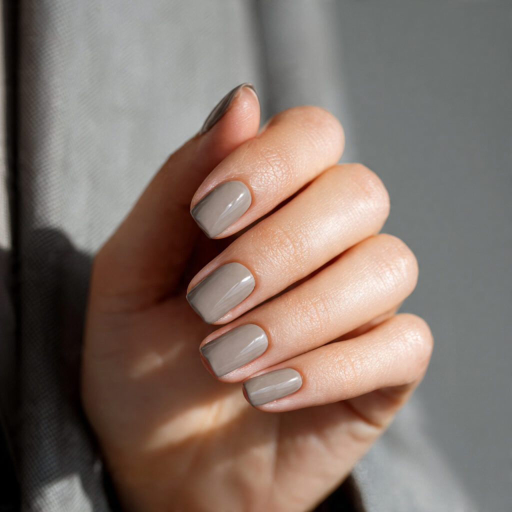 25 Office Nail Ideas That Look Professional, Clean, and Effortlessly Stylish 11 greige nail polish on short office appropriate nails
