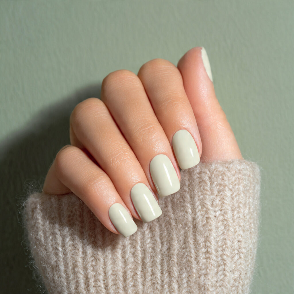 21 Pre-Spring Nail Ideas That Feel Fresh, Soft & Perfect Right Now 6 image of nails in muted mint cream shade soft and