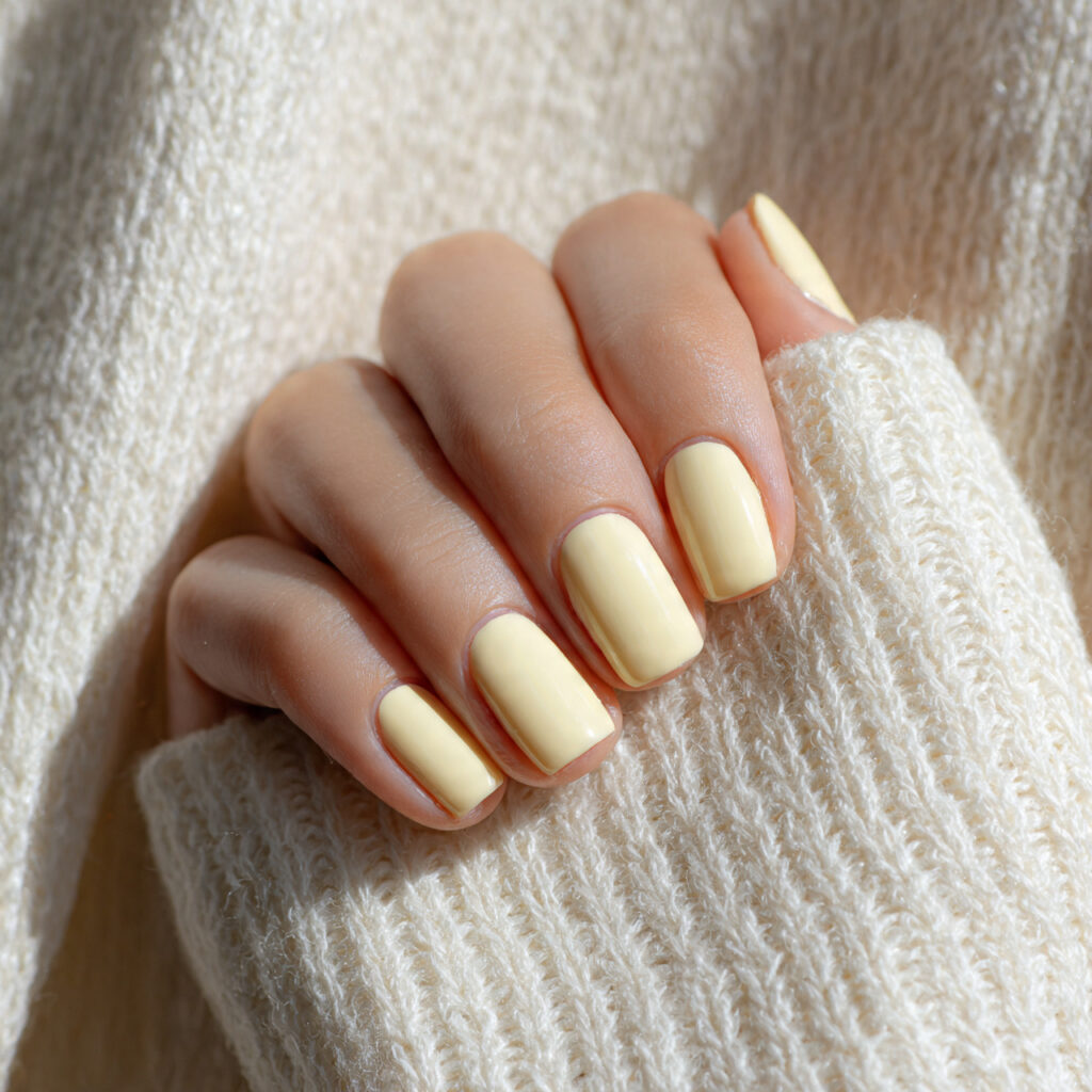 21 Pre-Spring Nail Ideas That Feel Fresh, Soft & Perfect Right Now 19 image of nails in pale creamy yellow light warm an
