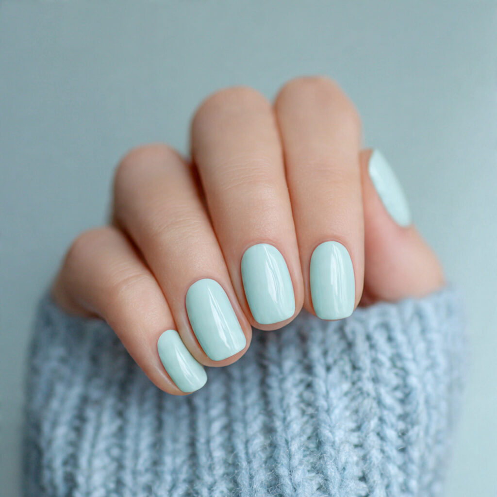 21 Pre-Spring Nail Ideas That Feel Fresh, Soft & Perfect Right Now 20 image of nails in soft pale aqua shade clean and r