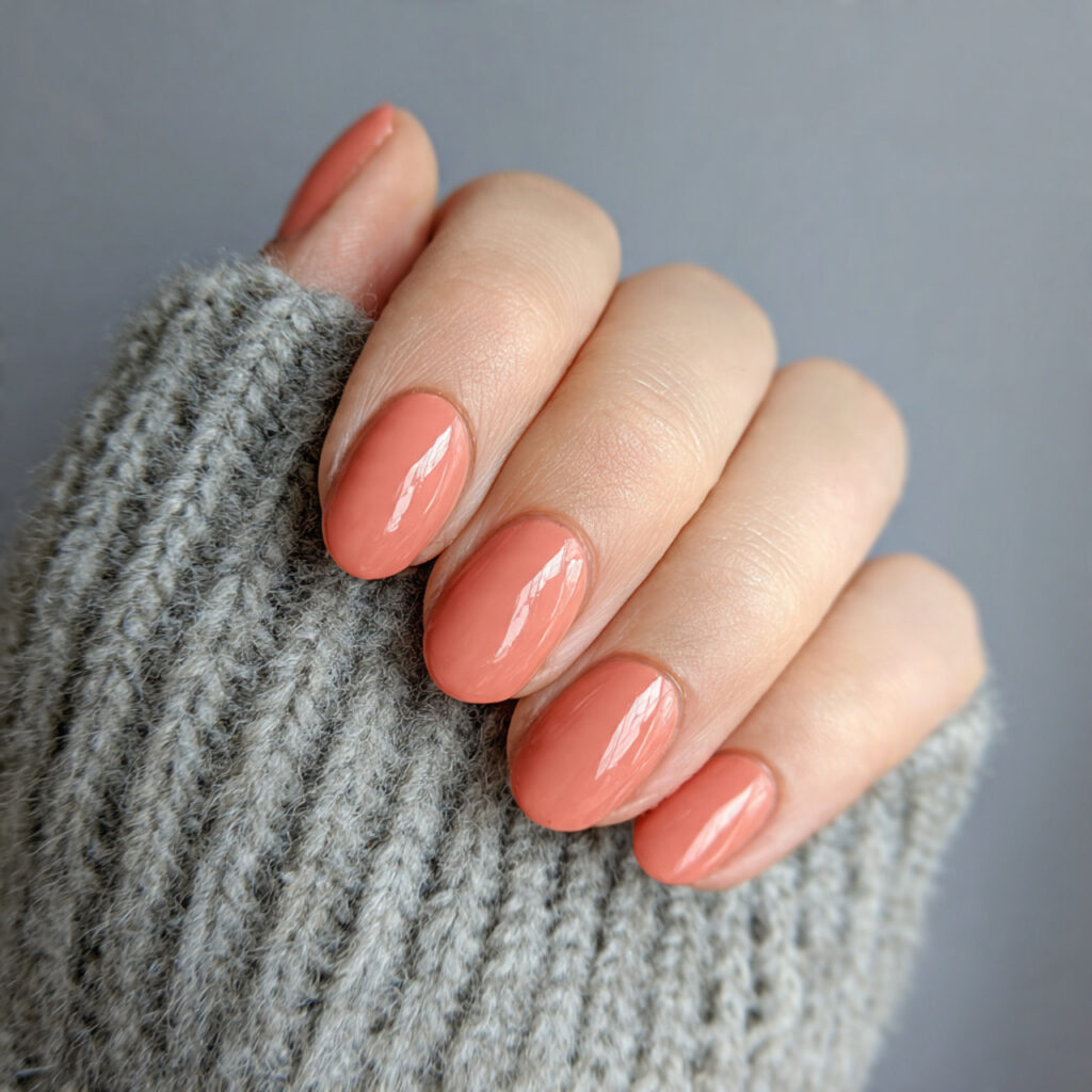 21 Pre-Spring Nail Ideas That Feel Fresh, Soft & Perfect Right Now 14 image of nails painted muted soft coral warm but t
