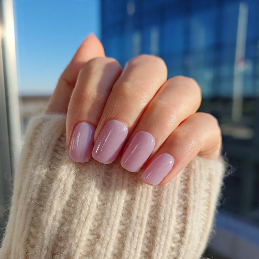 21 Pre-Spring Nail Ideas That Feel Fresh, Soft & Perfect Right Now 12 image of nails with sheer lilac overlay very light