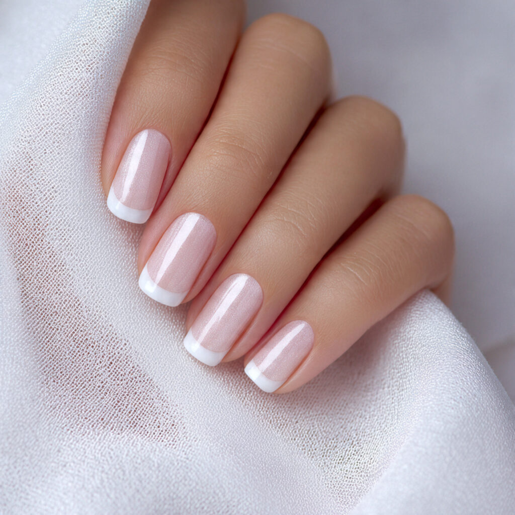 21 Pre-Spring Nail Ideas That Feel Fresh, Soft & Perfect Right Now 22 image of nails with sheer white base and pearly sh