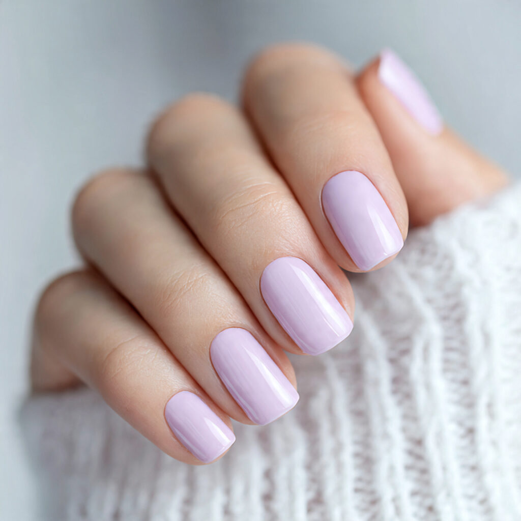 21 Pre-Spring Nail Ideas That Feel Fresh, Soft & Perfect Right Now 4 image of nails with very pale lavender polish mini