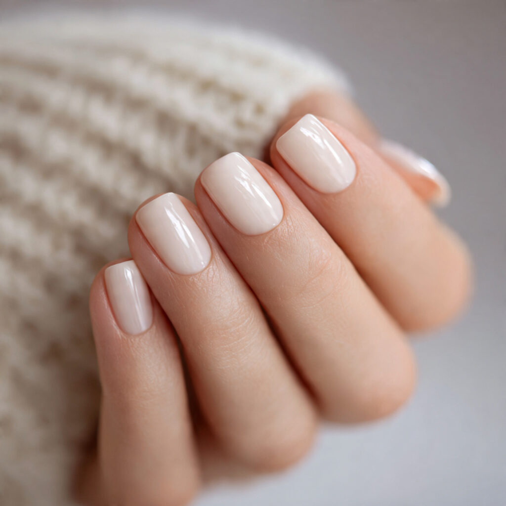 27 Everyday Short Nails That Are Clean, Minimal, and Stylish 12 ivory short nails warm soft neutral tone