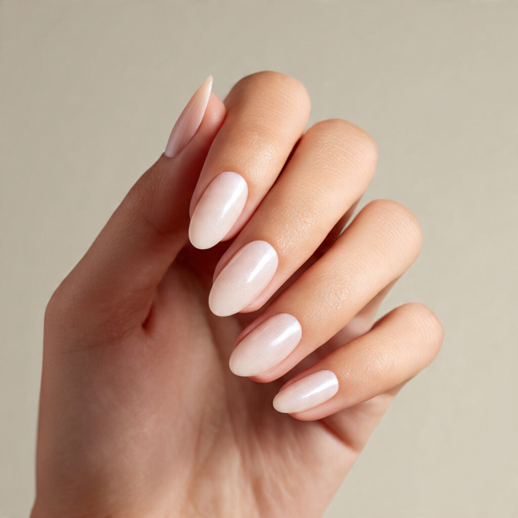 ivory toned nails with soft pearlescent sheen luminous