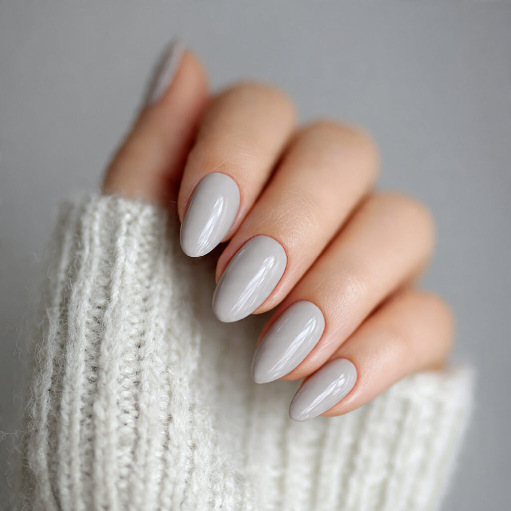 light cool gray nails medium length almond